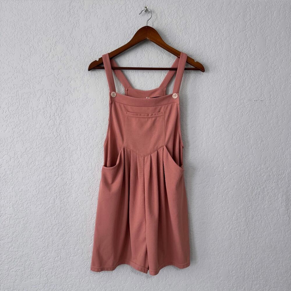 Halara Pink Rose Tan Pocket Waffle Short Overalls Size Medium